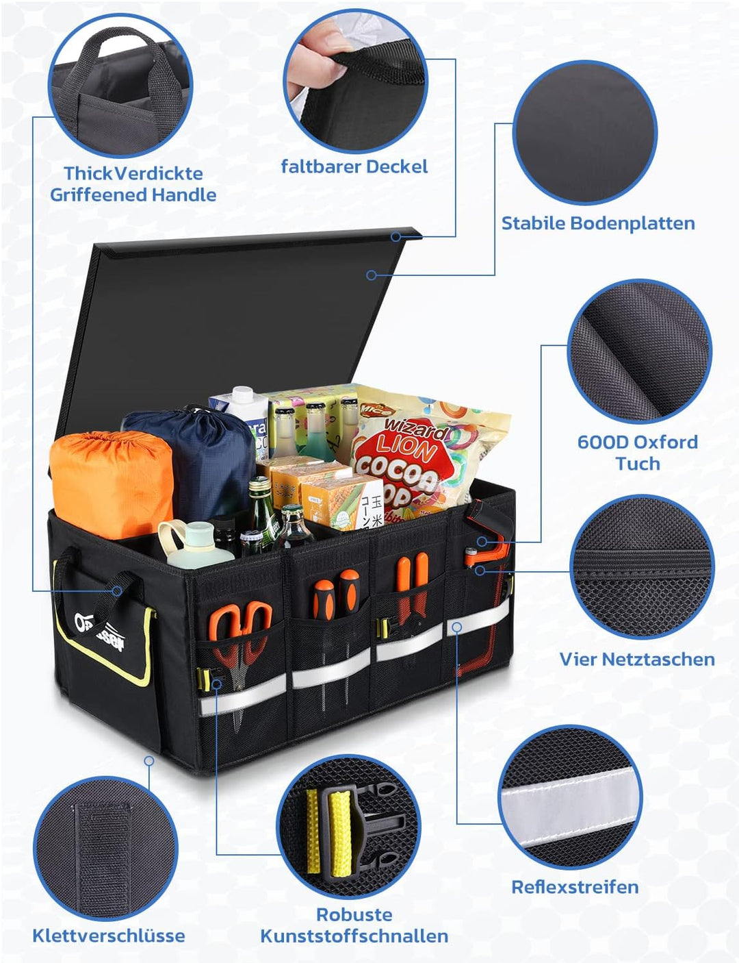 Oasser Kofferraumtasche Kofferraum Organizer mit Deckel Autobox Auto Box Tasche Wasserdicht Rutschfe
