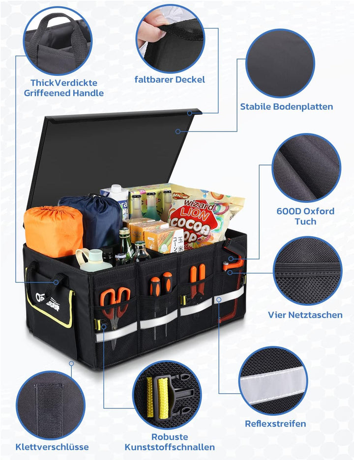 Oasser Kofferraumtasche Kofferraum Organizer mit Deckel Autobox Auto Box Tasche Wasserdicht Rutschfe