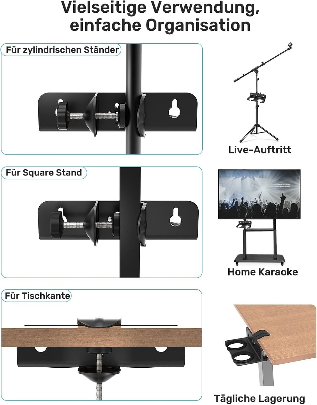 2-Multi Mikrofonhalter, Organizer für Mikrofonständer für Dynamische Kabelgebundene und Kabellose Mi