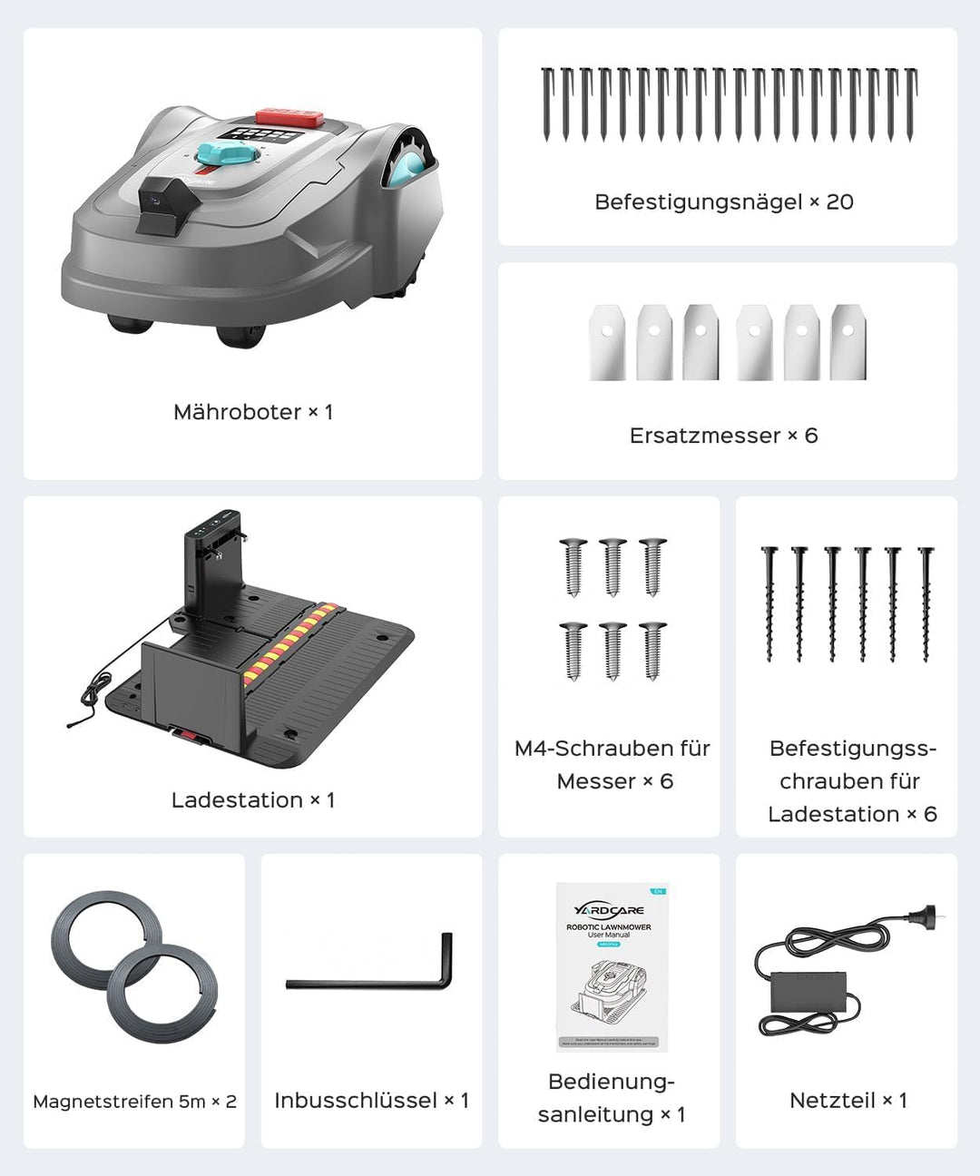 YARDCARE M800Plus Mähroboter ohne Begrenzungskabel,Max. 800 m²,GPS Positionierung+KI Vision,U-förmig