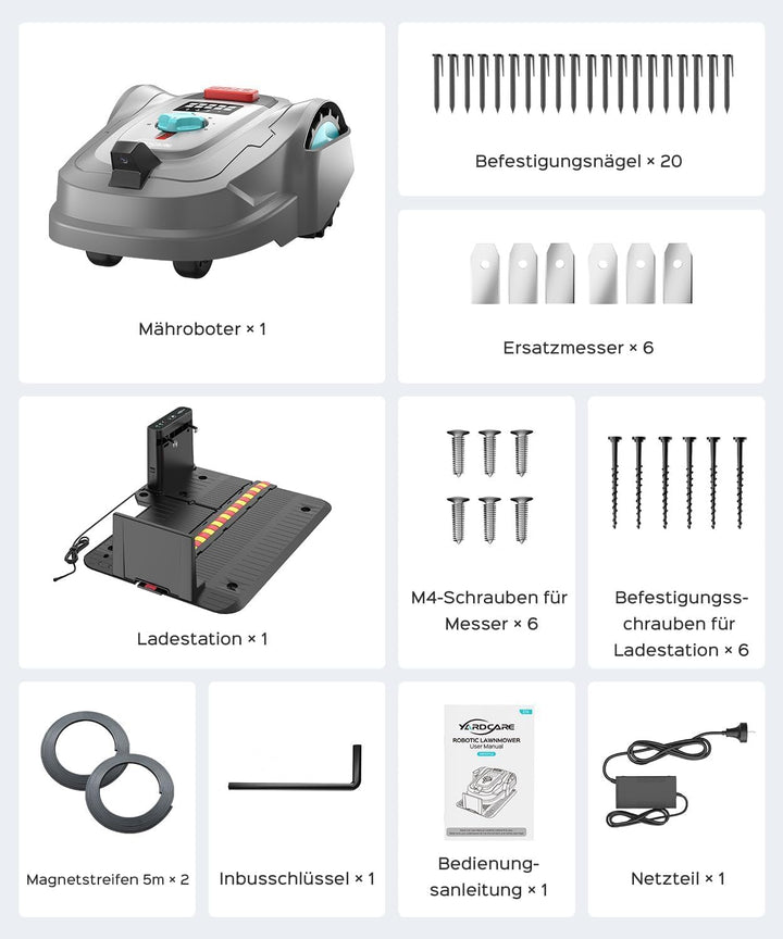 YARDCARE M800Plus Mähroboter ohne Begrenzungskabel,Max. 800 m²,GPS Positionierung+KI Vision,U-förmig