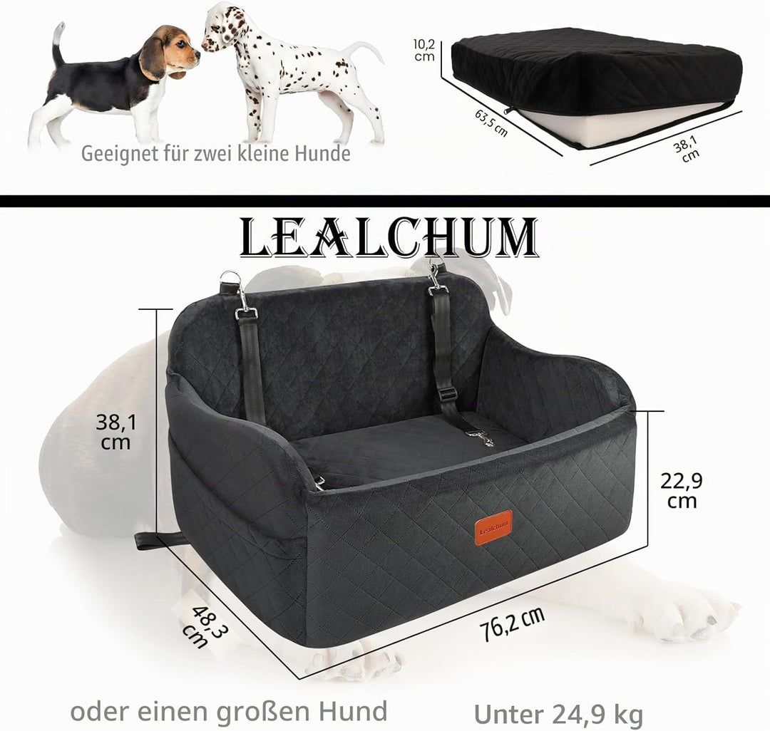 Lealchum Grosser Hundeautositz, Memory Foam Cushion Autositz für 2 kleine Hunde, Auto-Hundebett mit