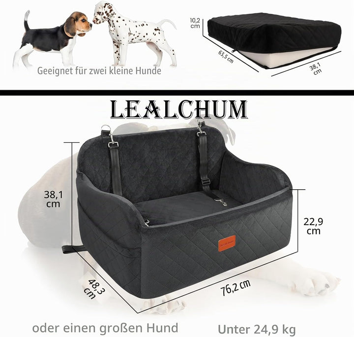 Lealchum Grosser Hundeautositz, Memory Foam Cushion Autositz für 2 kleine Hunde, Auto-Hundebett mit