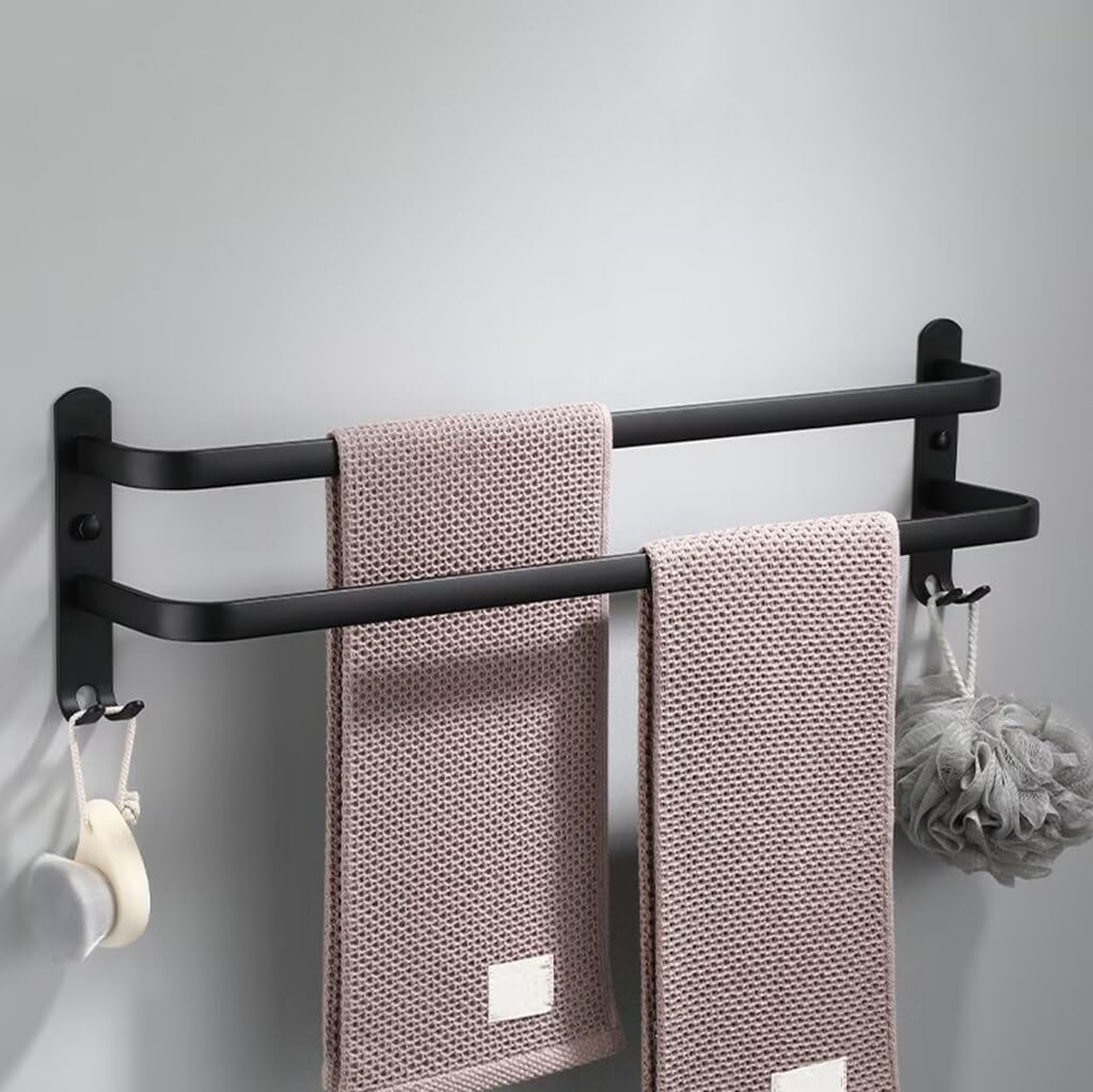 Handtuchhalter Ohne Bohren Schwarz Handtuchstange Wand für Bad Küche Badetuchhalter Aluminium mit 2