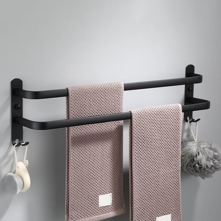 Handtuchhalter Ohne Bohren Schwarz Handtuchstange Wand für Bad Küche Badetuchhalter Aluminium mit 2