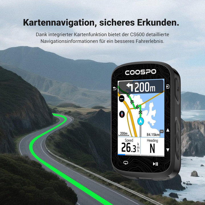 COOSPO Farbtouchscreen GPS Fahrradcomputer CS600, Wireless IPX7 Wasserfestes Fahrrad-GPS-Tachometer