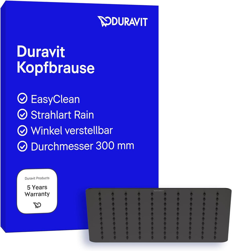 Duravit Universal Duschkopf aus Edelstahl, Duschbrause mit Strahlart Rain, Duscharmatur eckig (Ø 300