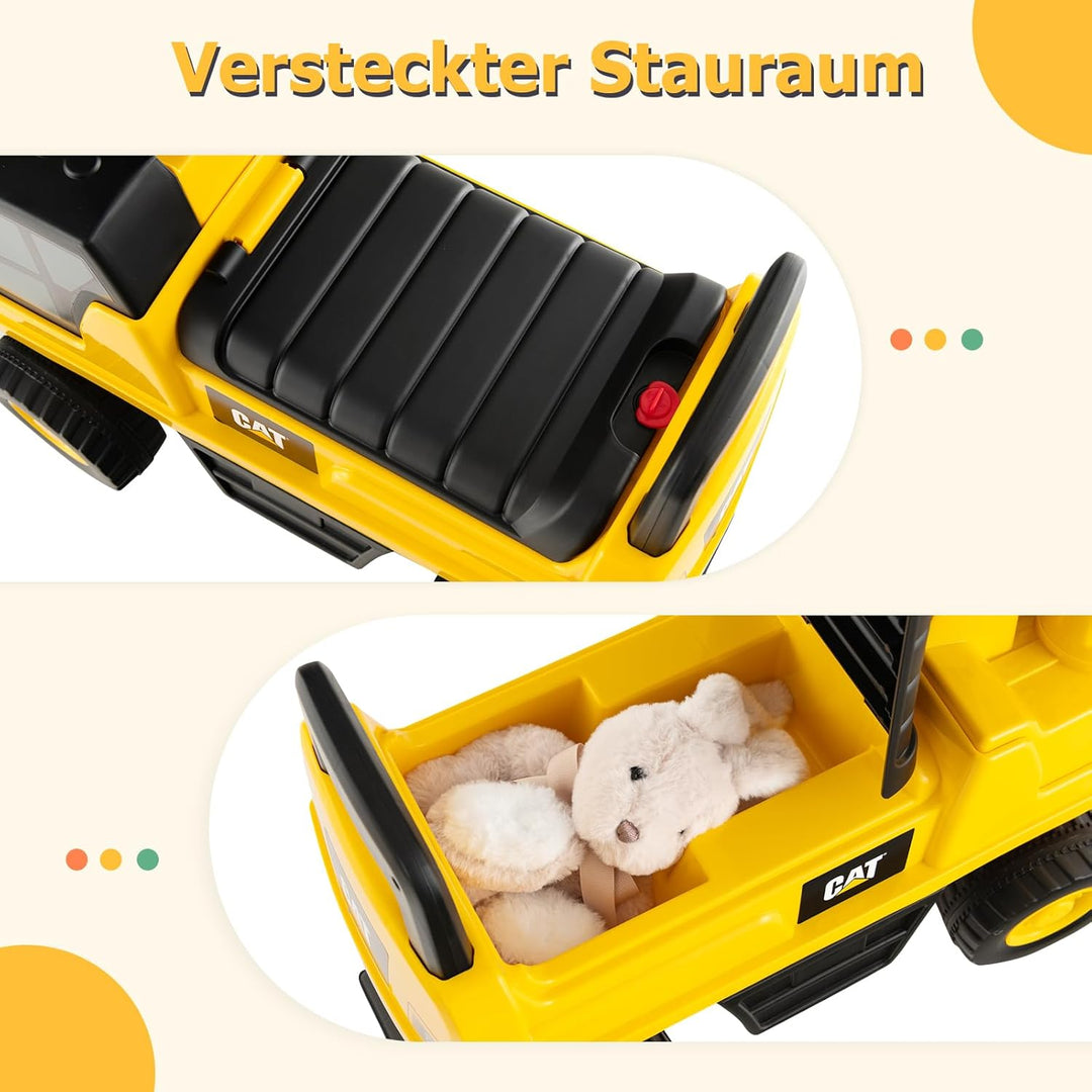 DREAMADE Sitzbagger, Bagger mit Lenkbarer Schaufel & Hupe, Rutschauto mit Stauraum unter Sitz, Aufsi