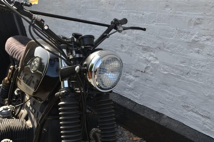 6" Scheinwerfer für Projekt Motorrad - Cafe Racer Retro Scrambler - Schwarz Netz Grill mit Chrom Ble