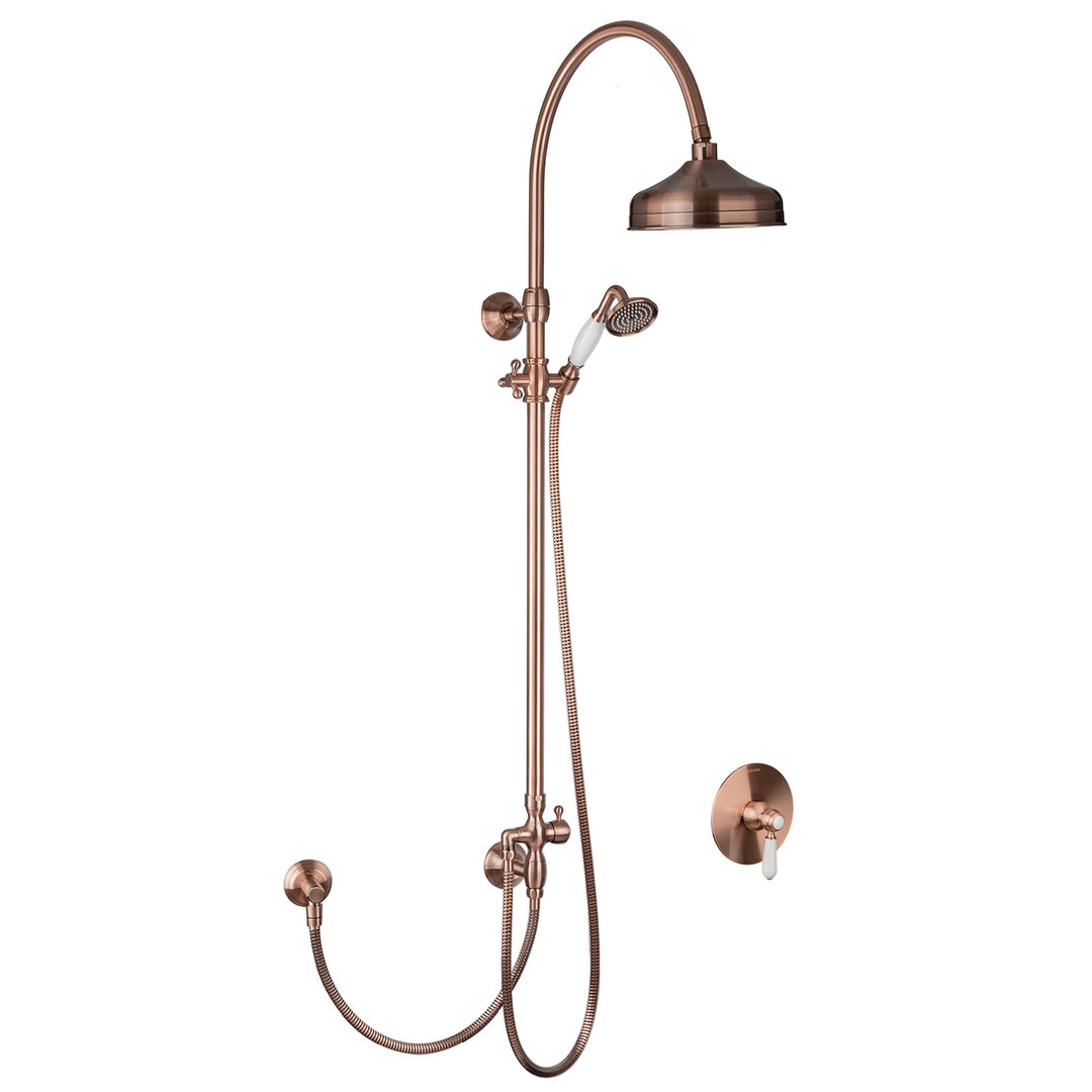 Kupfer Dusch-Set mit Unterputz-Armatur Nostalgie Retro Duschsystem Aufputz Dusche mit Unterputzarmat