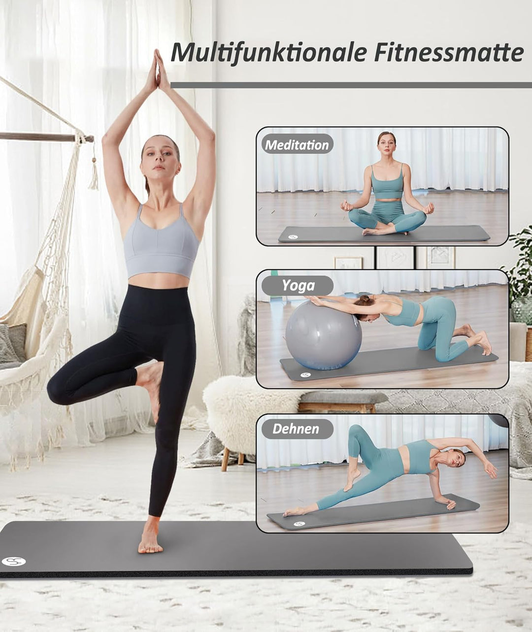NBR Yogamatte 195×61cm 20mm Dicke Fitness Matte Gymnastikmatte für Pilates Gym Workout Zuhause mit T