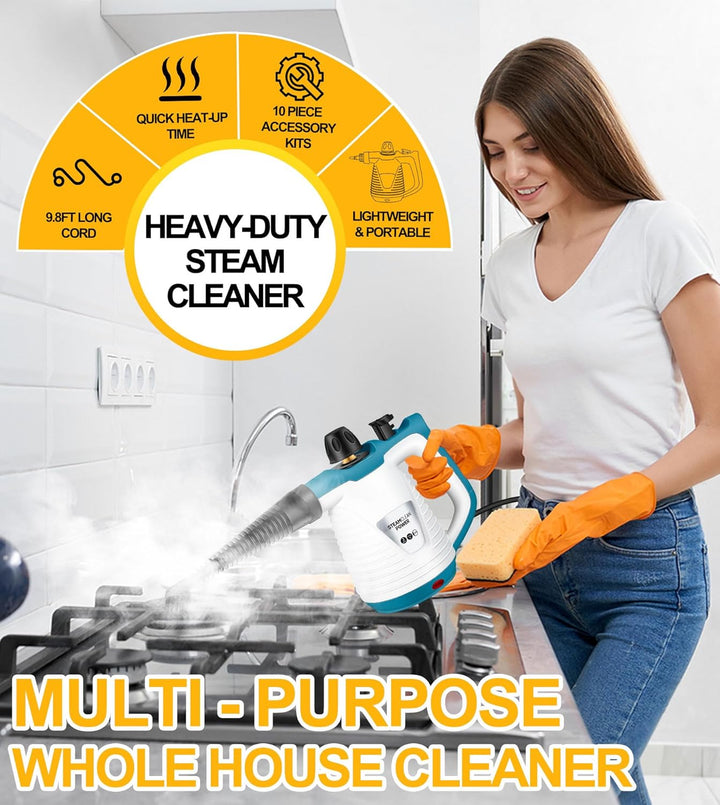 KingSom Dampfreiniger, dampfreiniger handgerät mit 10 Zubehörteilen, Steam Cleaner Handheld, Handdam