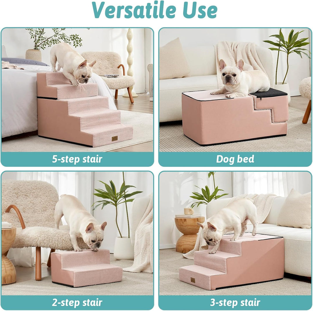 COZY KISS Hundetreppe für Kleine Hunde 60cm, 2-in-1 Haustiertreppe für Couch Bett Sofa, rutschfeste