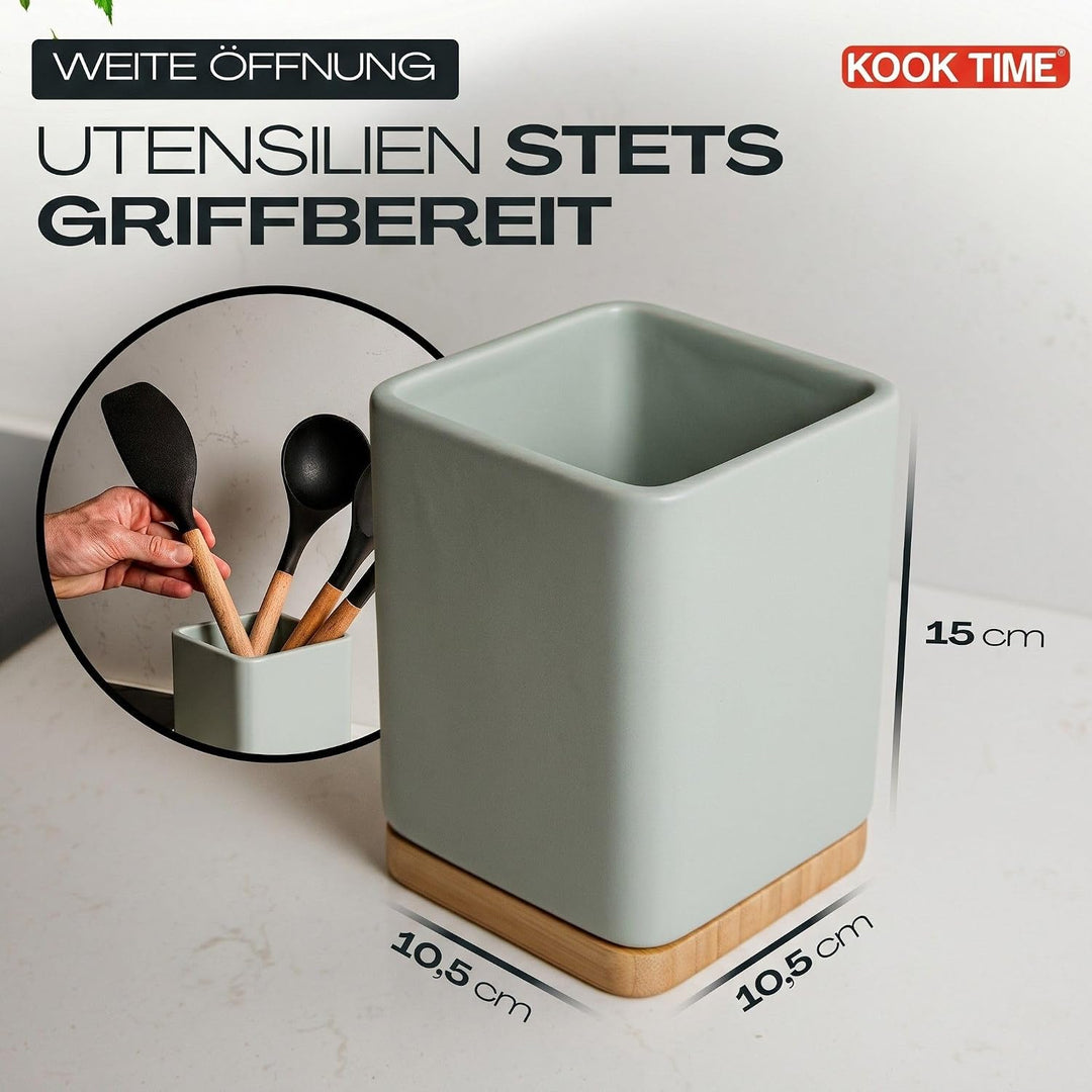 KOOK TIME Küchenutensilienhalter - Praktischer Utensilienhalter für die Küche, Besteckhalter aus Ker