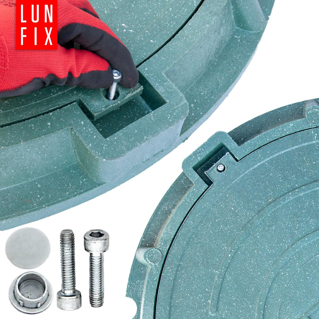 Lun Fix Schachtabdeckung mit Flanschrahmen DN 600 mm A15, GRÜN Schachtdeckel mit Manipulationsschutz