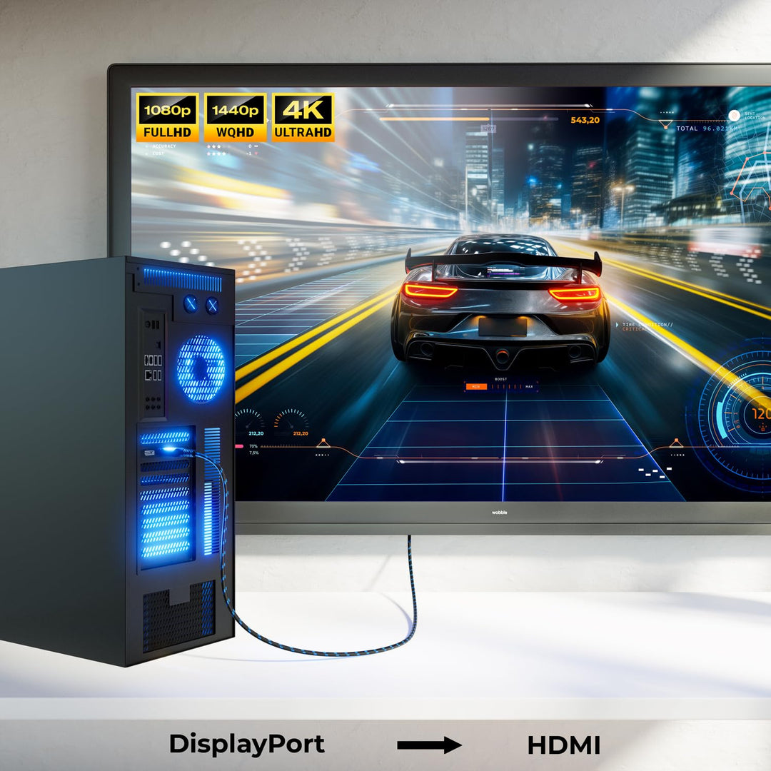deleyCON 1,5m 4K DisplayPort auf HDMI Kabel (Für HDMI Monitor, TV, Beamer) - 4K@60Hz - Aluminium-Ste
