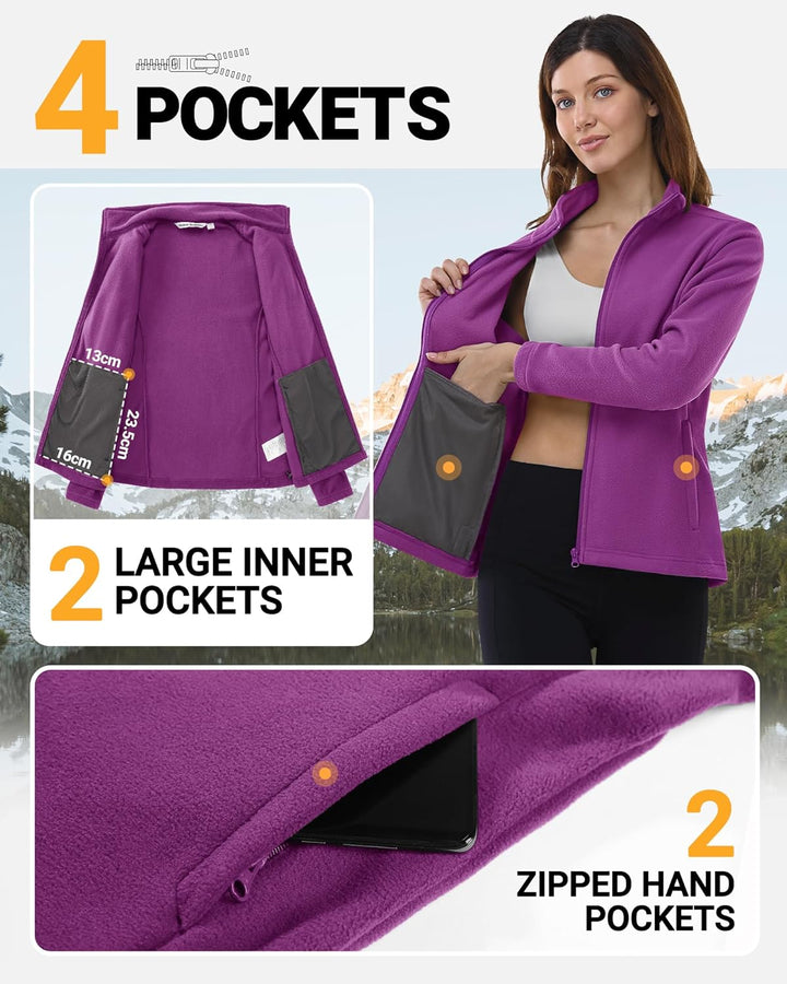 Outdoor Ventures Damen Fleecejacke mit Durchgehendem Reissverschluss Stehkragen Frauen Leichte Fleec