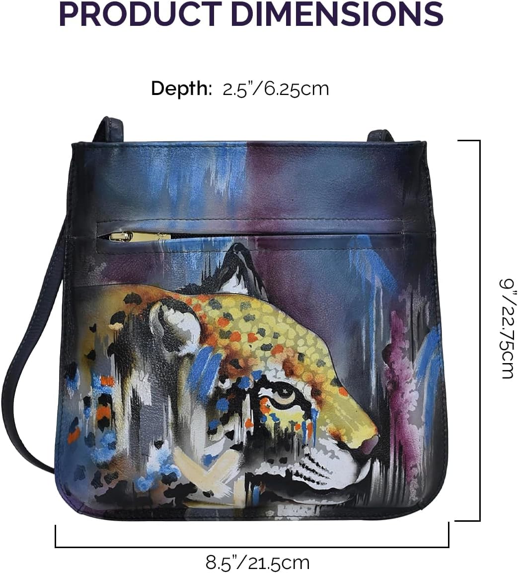 Anuschka Damen Cross Body aus Leder, handbemalt Einheitsgrösse Abstract Leopard, Einheitsgrösse Abst