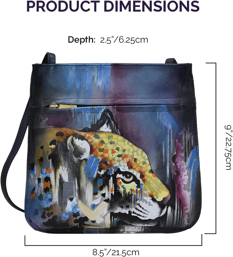 Anuschka Damen Cross Body aus Leder, handbemalt Einheitsgrösse Abstract Leopard, Einheitsgrösse Abst