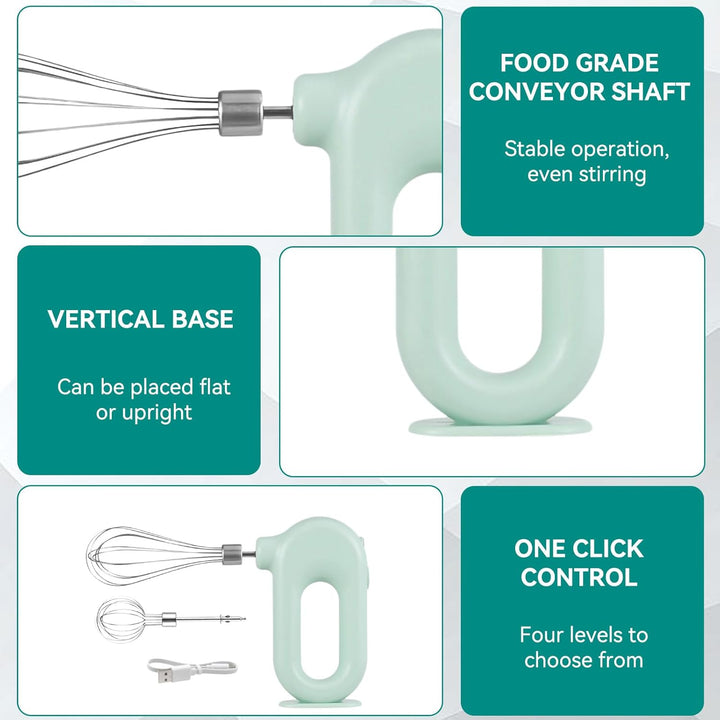 Elektrischer Handmixer Mit Edelstahl Schneebesen, Knet 1500mAh 4 Geschwindigkeit USB Handmixer Klein