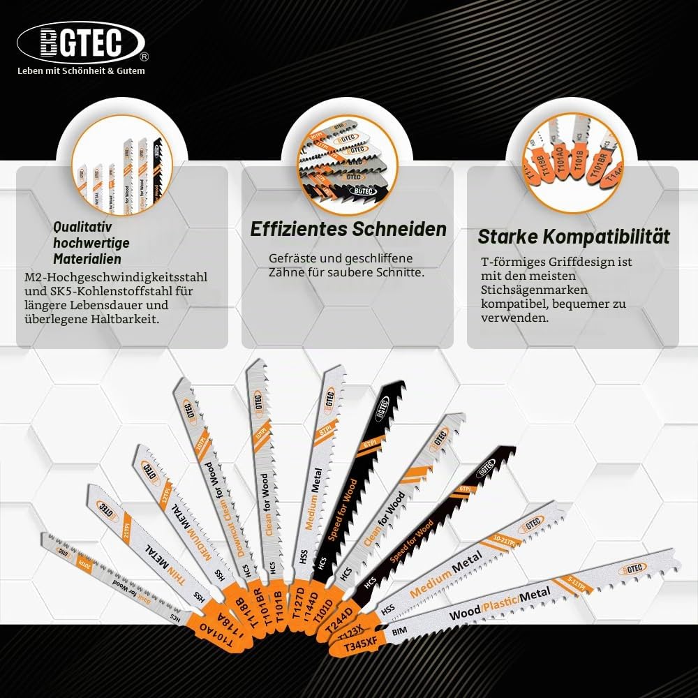 BGTEC 20PCS T-Schaft Stichsägeblätter Set HCS(SK5) Stichsägeblätter für Holz, Kunststoff schneiden(T