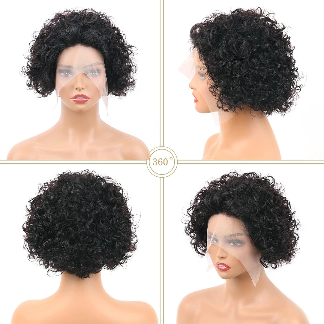 DaiMer Lace Pixie Cut Wigs Lace Front Short Curly Human Hair Wigs for Women Natural Hairline 130% De
