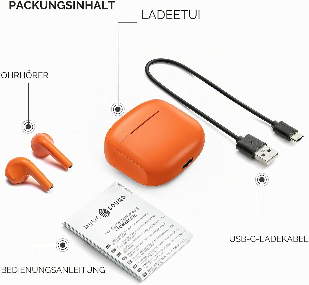 Music Sound | Swag - Kabelloses Kapsel-Headset - Wiedergabezeit bis 20 Stunden - Bluetooth - Orange,