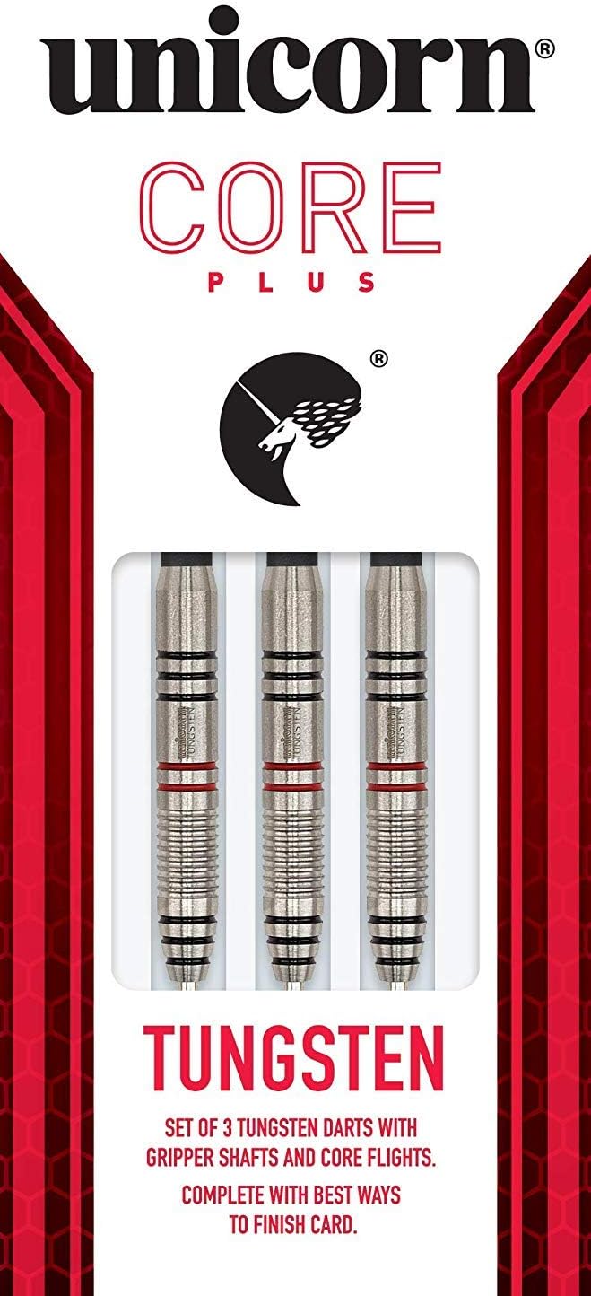 Unicorn Steel Tip Darts Set, Core Plus, Tungsten Barrels, 20g, 21g, 22g, 23g, 24g, 25g, 26g or 27g C