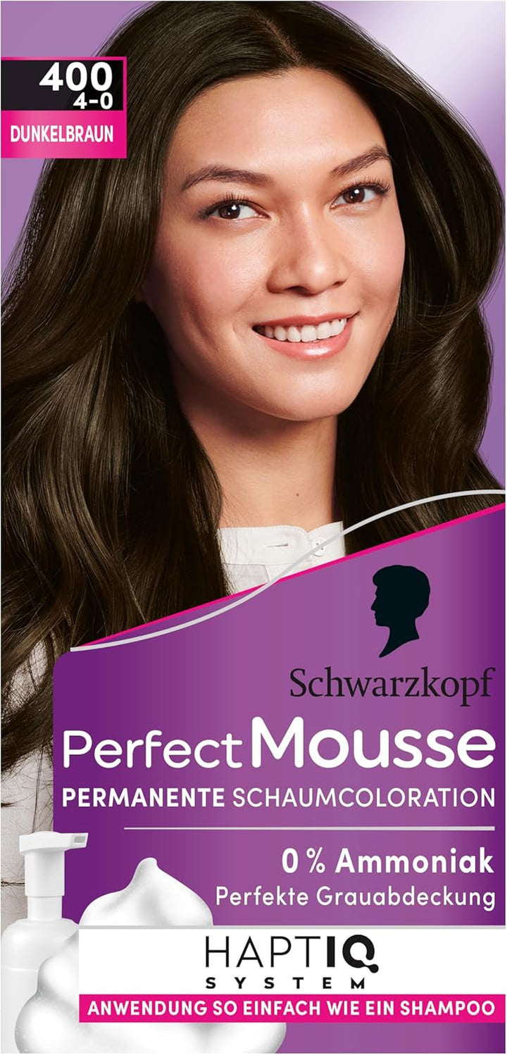 Schwarzkopf Perfect Mousse Permanente Schaumcoloration 400/4-0 Dunkelbraun (3 x 92,5 ml), Haarfarbe