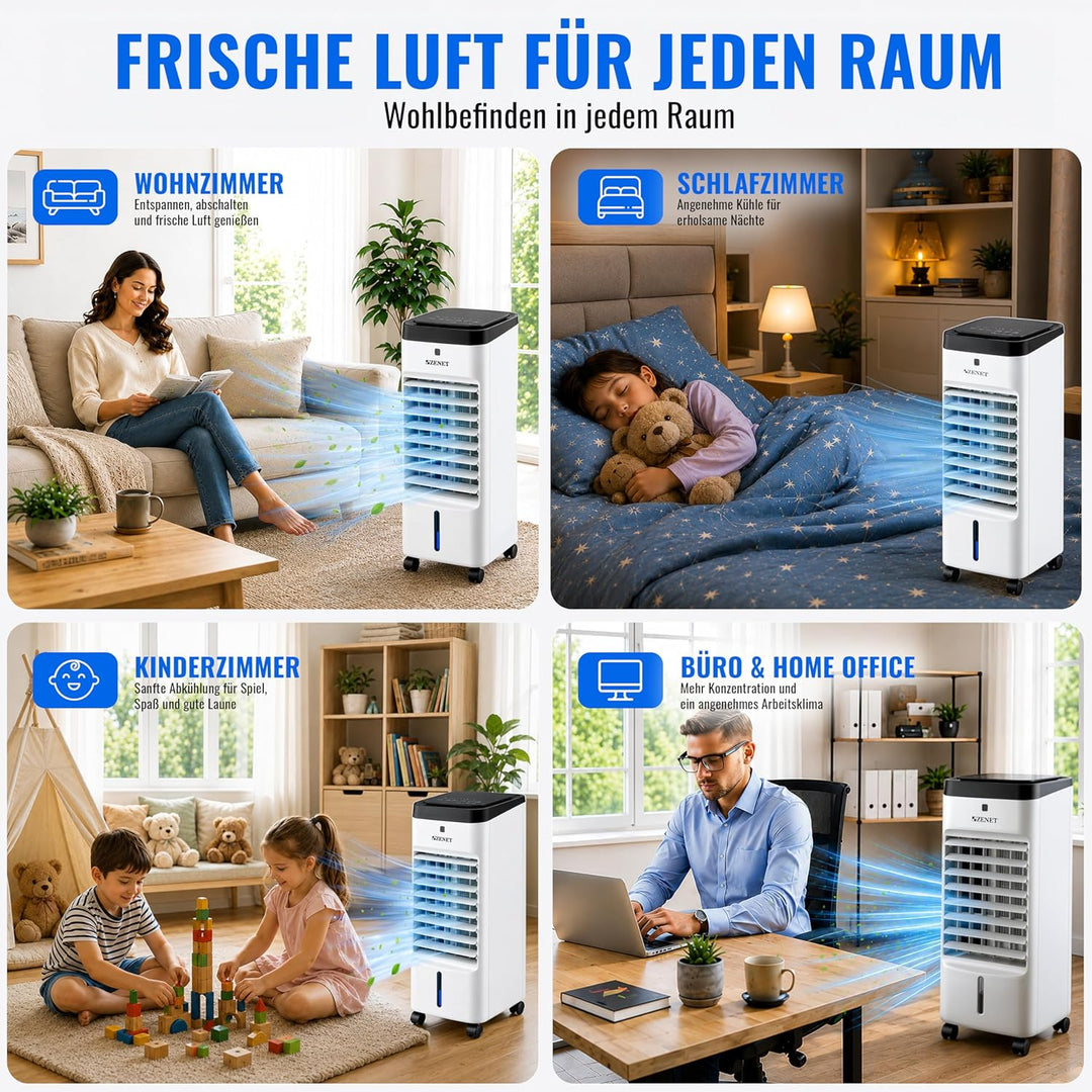 ZENET ZET-483 Luftkühler & Klimaanlage ohne Abluftschlauch: Mini Klimagerät & Ventilator mit Wasserk