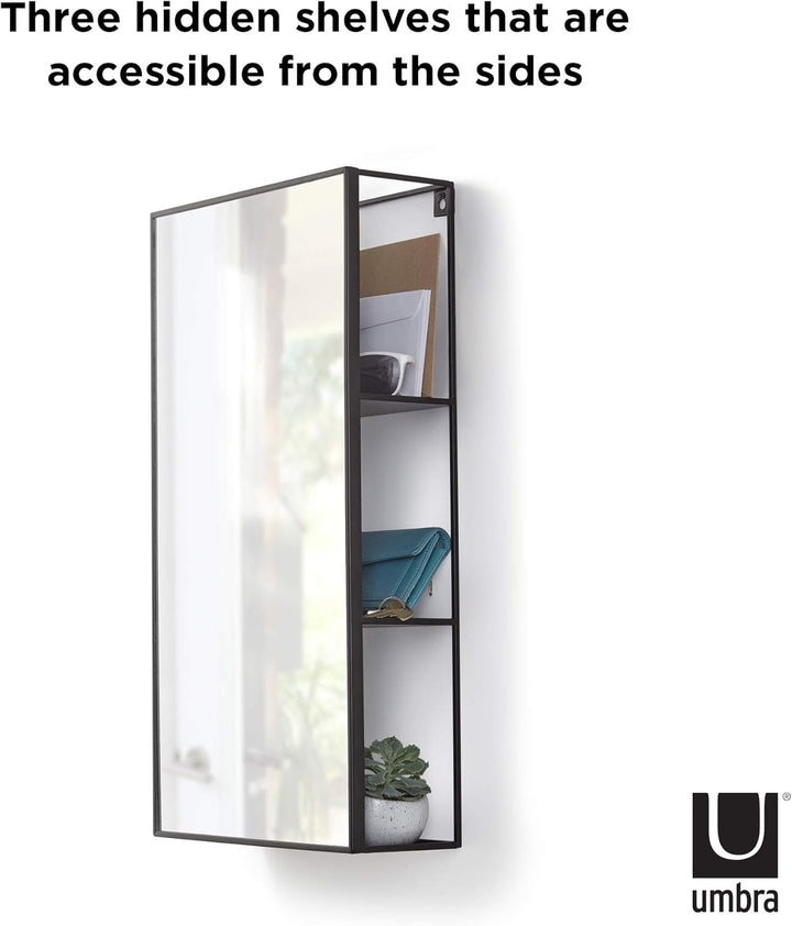 Umbra CUBIKO WANDSPIEGEL MIT ABLAGE SCHWARZ Metall 61 x 31 x 13 cm 30 x 13 x 62 cm Single, 30 x 13 x