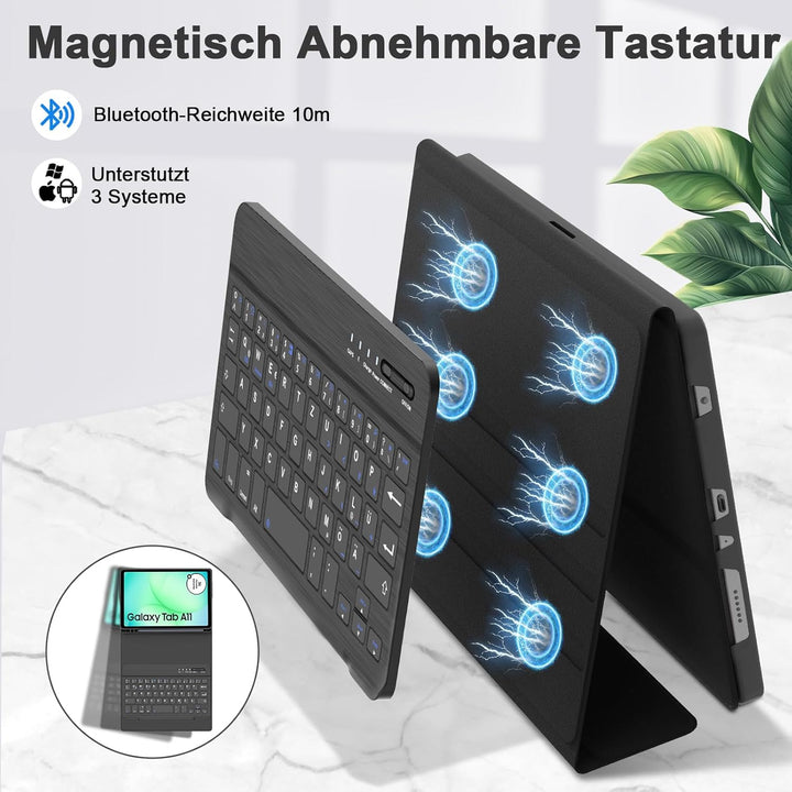 IVEOPPE Hülle mit Tastatur für Samsung Galaxy Tab A11 8.7", Tastatur für Samsung Tablet A11 2025, Ma