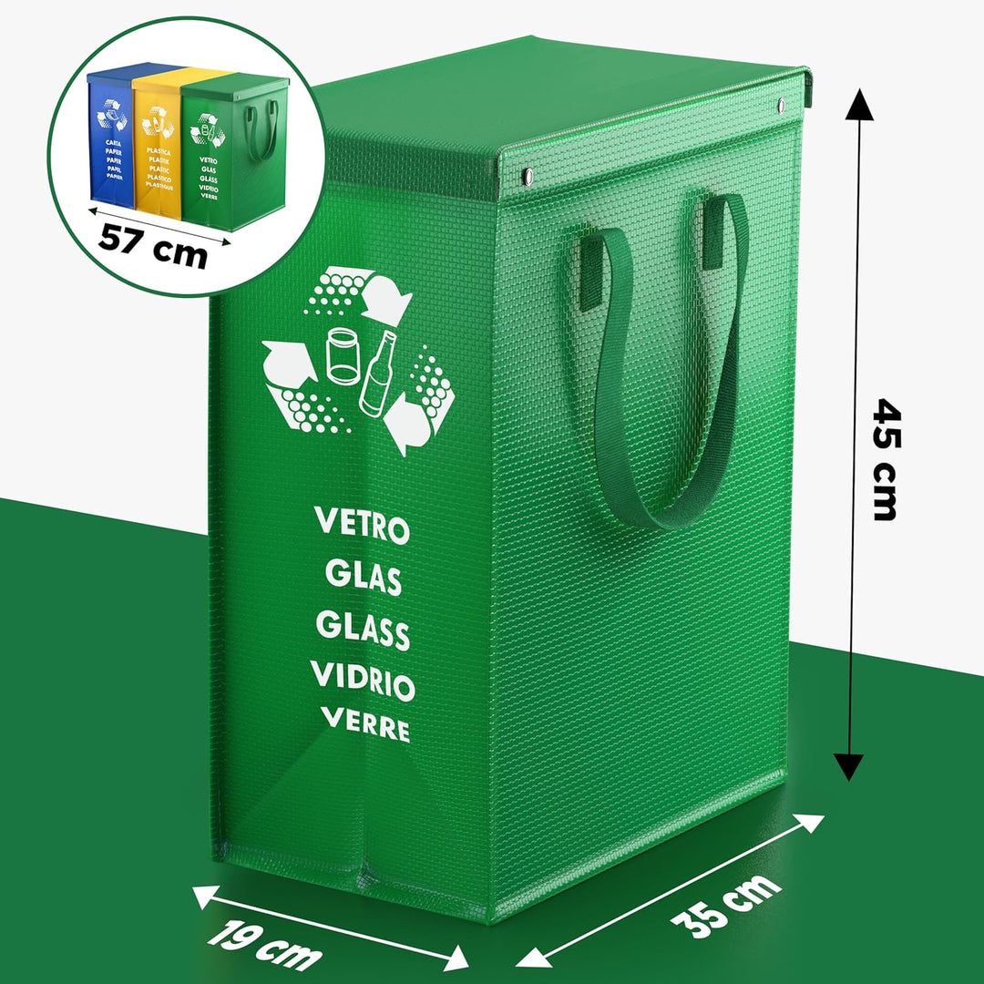 PTMS® Mülleimer 3 Fächer - Mülltrennsystem für Papier, Glas und Plastik - Umweltfreundliche Recyclin