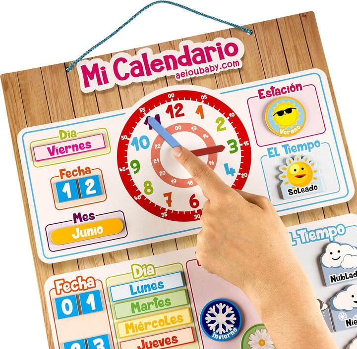 MAGNETISCHE KINDER-KALENDERUHR, Lernspiel Datum Wetter und Zeit für Wand oder Kühlschrank, 43x32cm.