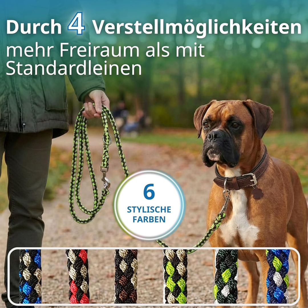 Geflochtene Hundeleine für grosse Hunde bis 60 kg | 4-Fach verstellbare Führleine | 2,80 m lang | Du