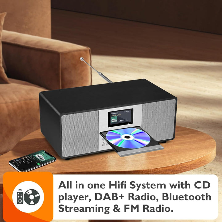 MS4 CD-Player,DAB Radio HiFi-System,Bluetooth,Stereo,Schwarz | Peak 100W Lautsprecher, akustisches H