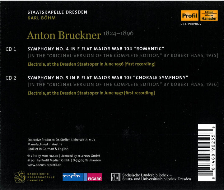 Staatskapelle Dresden Vol. 32; BRUCKNER: Symphonies 4+5, Audio-CD