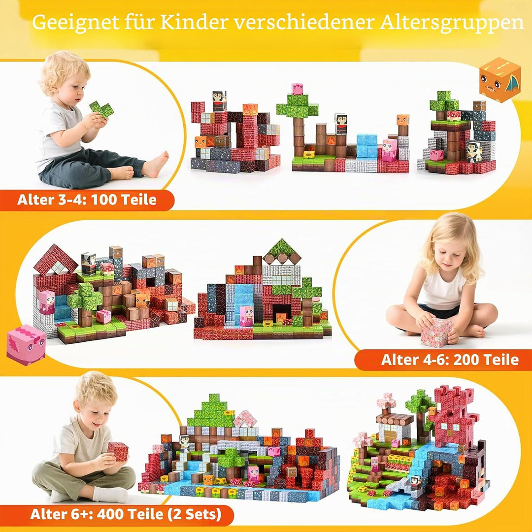 HOPFROG Magnetische Bausteine, 200 Teile Magnetic Blocks, Magnetbausteine Spielzeug für Kinder ab 3
