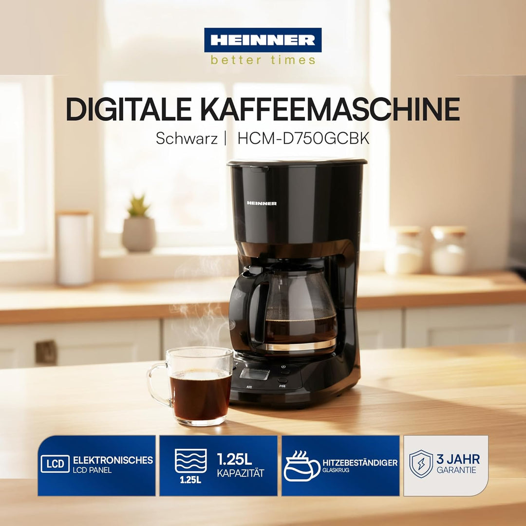 HCM-D750GCBK Digital Coffee Maker with LCD Display, Anti-Drip Function, Black Chatt & 3-Year Warrant
