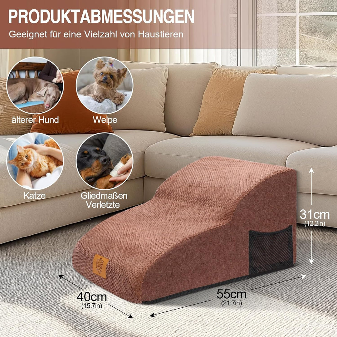MASTERTOP Hundetreppe 2 Stufen- Breiter Hunderampe Katzentreppe, Hochdichtem Schaumstoff Haustiertre