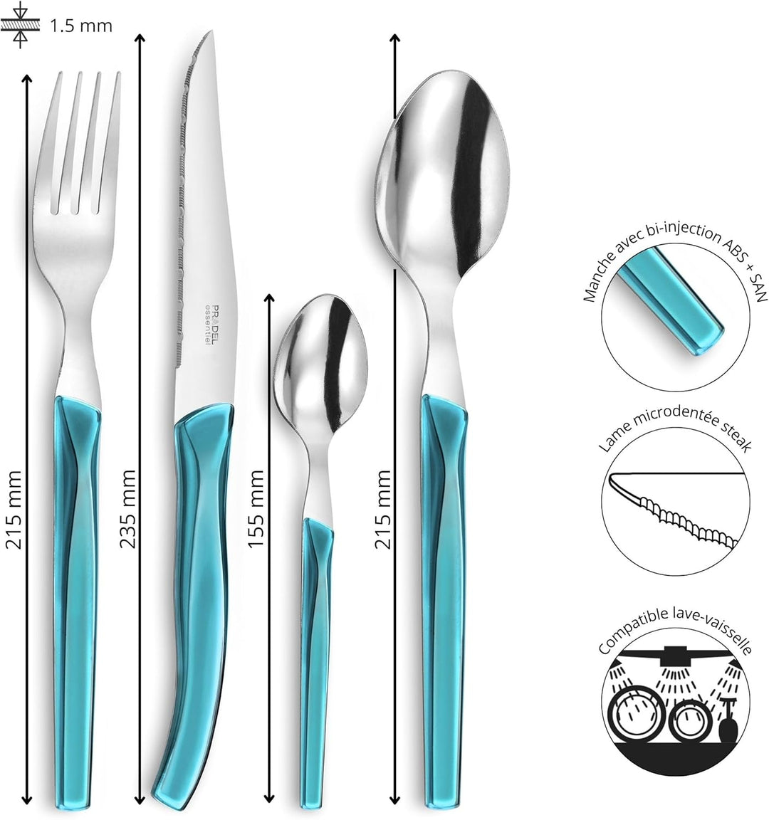 Lou Laguiole RISING SUN Besteck Set 6 Personen | 24-teilig | Türkis glänzend | Essbesteck 6 Personen