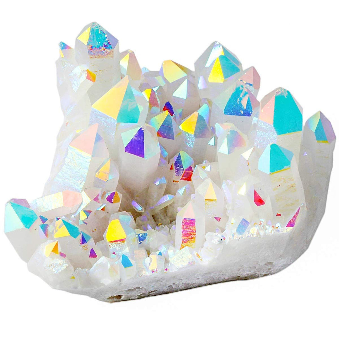 mookaitedecor Titanium Coated Natürlichen Bergkristall Rohstück Geode Dekorative Stein Naturstück Ed