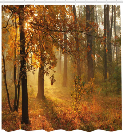 ABAKUHAUS Fallen Duschvorhang, Misty Herbstwald, Pflegeleichter Stoff mit 12 Haken Wasserdicht Farbf