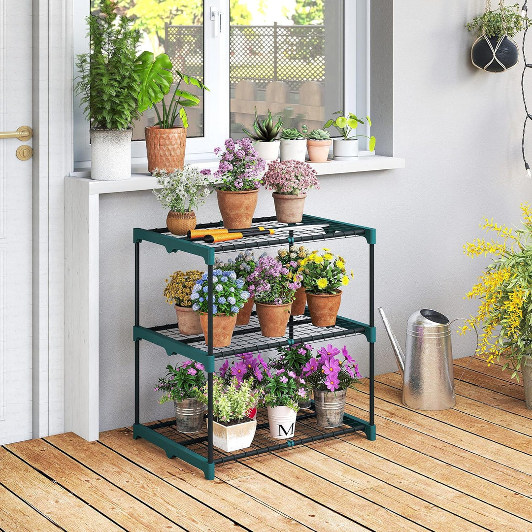 Outsunny 3-Etagen Pflanzenständer, 72 cm hoch Blumenständer mit Regalböden, mehrstöckig Pflanzenrega