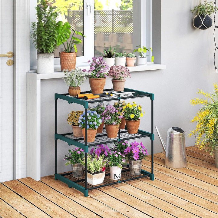 Outsunny 3-Etagen Pflanzenständer, 72 cm hoch Blumenständer mit Regalböden, mehrstöckig Pflanzenrega
