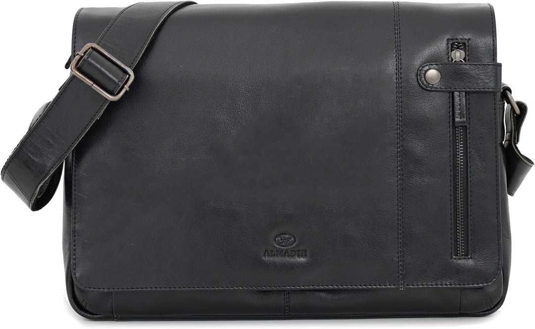 ALMADIH Leder Umhängetasche DYLAN Premium Rindsleder - Ledertasche mit Laptop Fach 15 Zoll Aktentasc