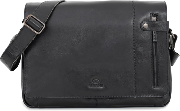 ALMADIH Leder Umhängetasche DYLAN Premium Rindsleder - Ledertasche mit Laptop Fach 15 Zoll Aktentasc