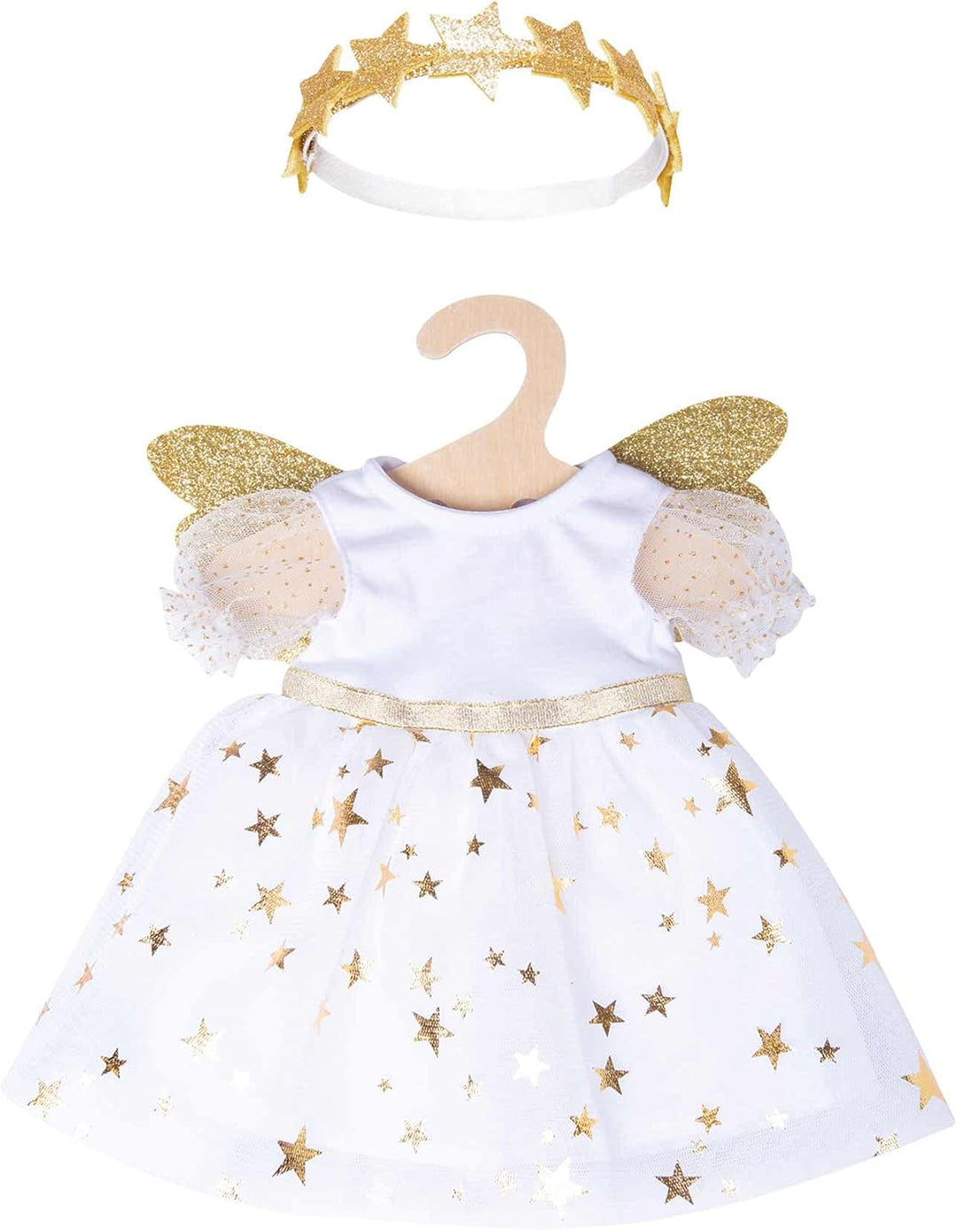 Heless 2152 - Kleid für Puppen im Design Schutzengel, mit goldenen Flügeln und Sternen-Haarband, Grö