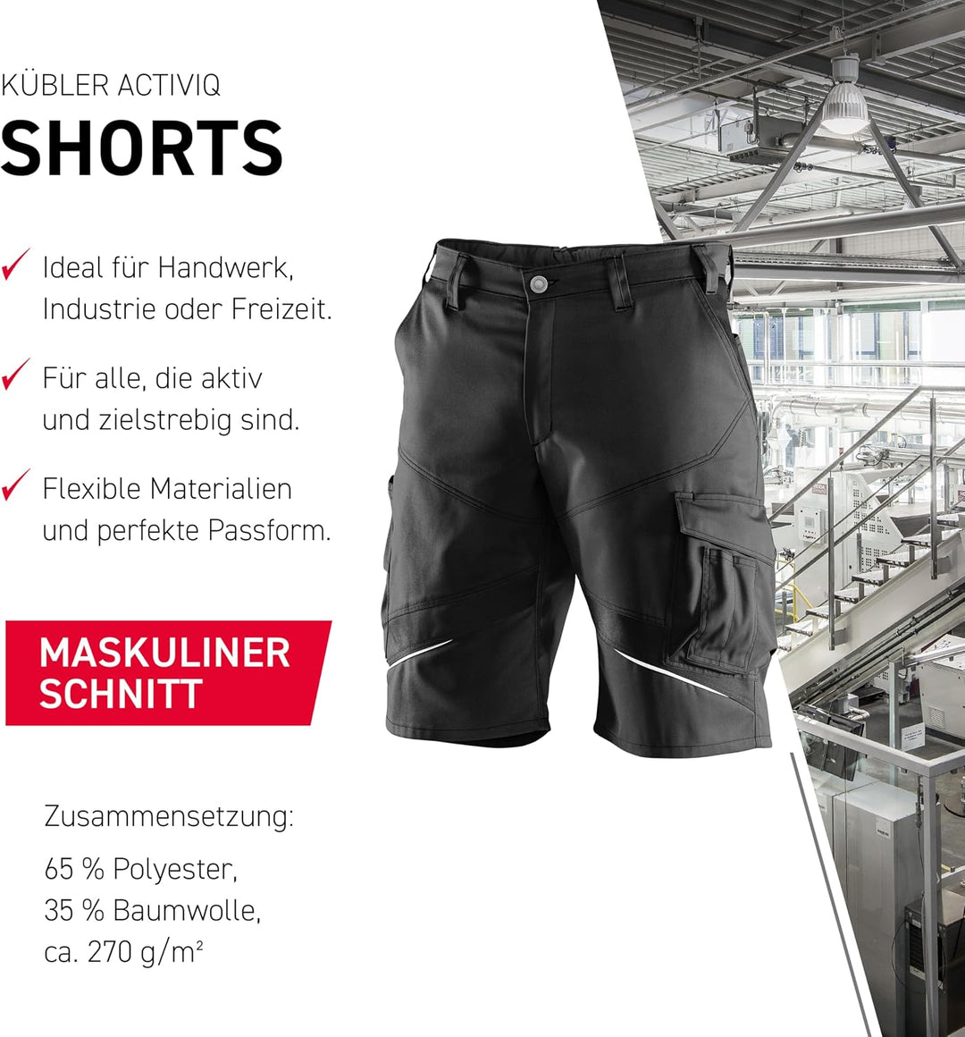 KÜBLER Workwear KÜBLER ACTIVIQ Arbeitsshorts schwarz, Grösse 54, Herren-Arbeitsshorts aus Mischgeweb