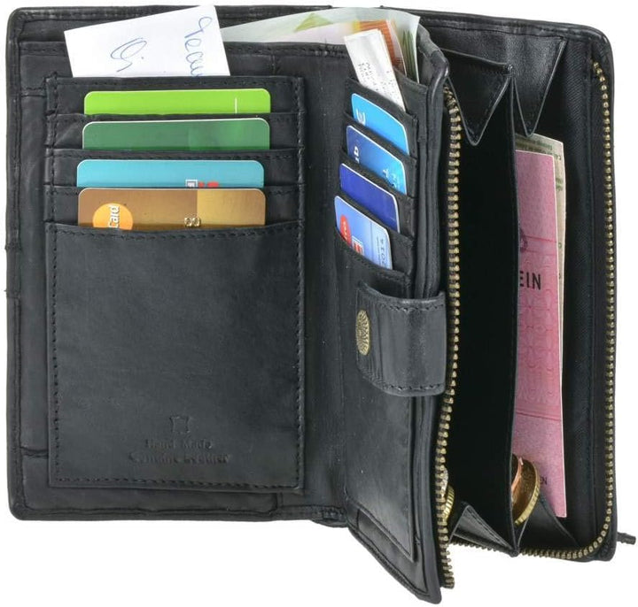 Bear Design Portemonnaie Damen Geldbörse Leder 10x15cm Geldbeutel Cow Lavato schwarz